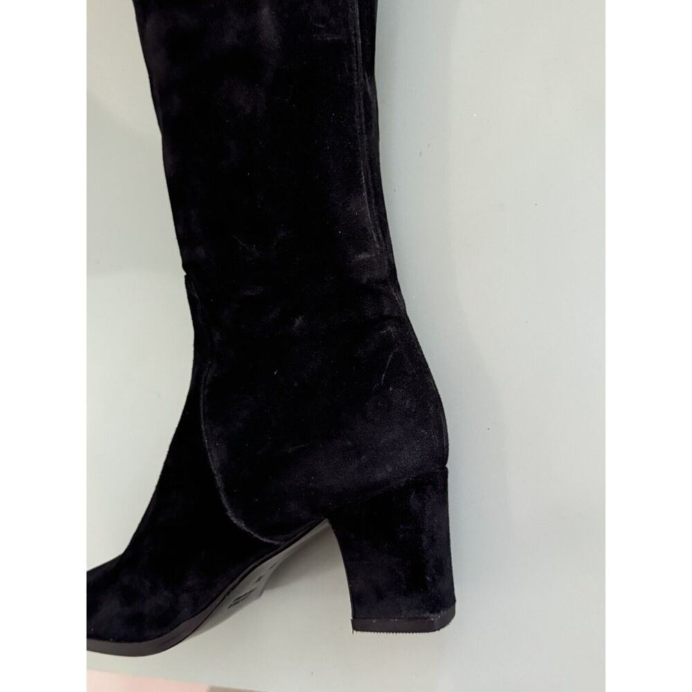 YVES SAINT LAURENT VTG Square Toe Black Suede Knee Boots Block Heels Sz 7.5 YSL - Picture 12 of 16